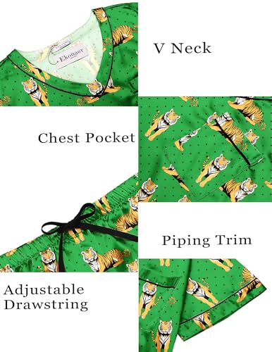 Image of Ekouaer Silk Pajama for Women Short Sleeve Satin Pj Set Two Piece Soft Sleepwear Loungewear S-XXL