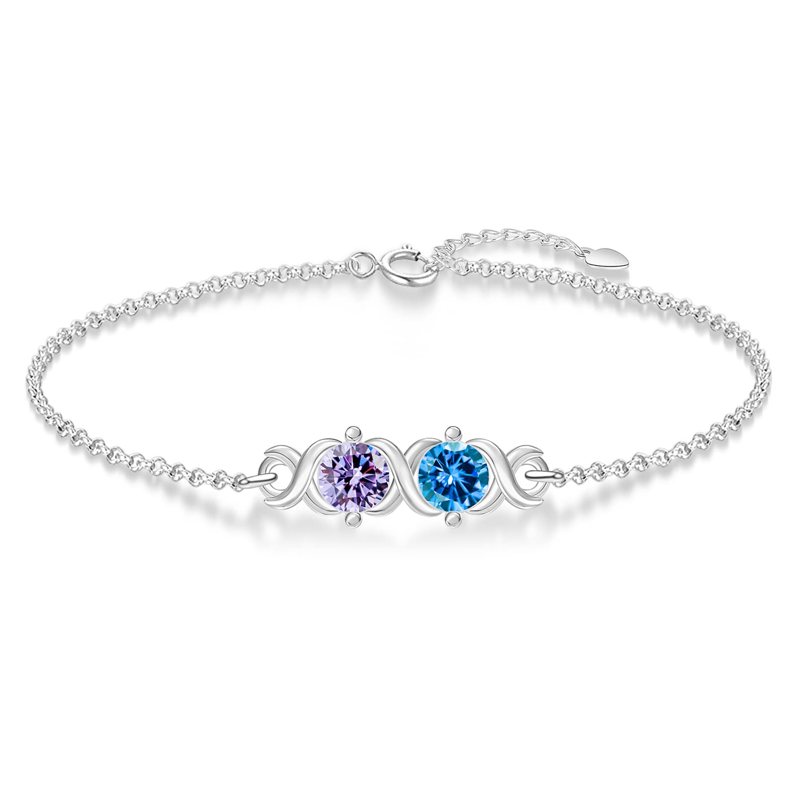 ORFANDE Custom Mothers Bracelet with 1-6 Birthstones Personalized Charm Bracelet for Women Link Chain Bracelet Jewelry Gifts for Mom Grandma Wife