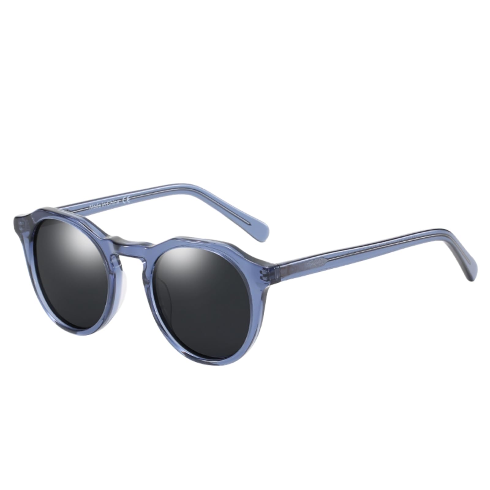 Occhiali da Sole Moda Acetato Rotondo Polarizzato Vintage Ombra Uv400 Uomini Donne Retro Sole- Grey