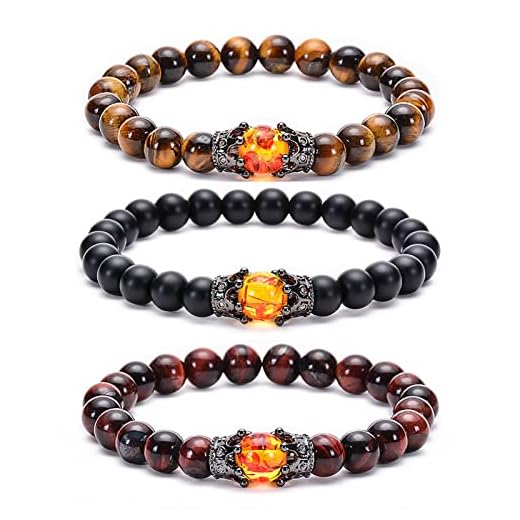 3pc 8mm Men Bead Bracelet Women,Red Tigers Eye Crystal Bracelet Chakra Energy Protection,Natural Stone Bracelets Small Wrist Men