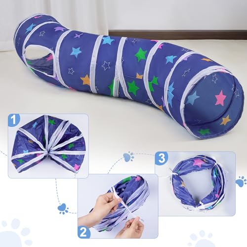 Image of Glittme Cat Tunnel, Cat Tunnels for Indoor Cats, S-Shape Peekaboo Cat Cave with Cat Toys, Foldable Cat Tubes and Tunnels for Cats, Rabbit, Puppy, Guinea Pig