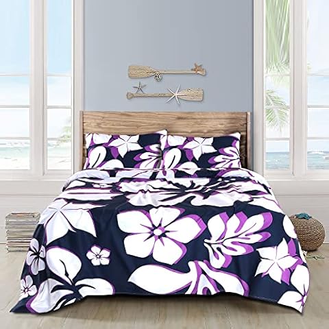 VISI-ONE Extremely Stoked Full Floral Sheet Set, 100% Cotton Bedsheets, with 15" Deep Pocket, Fade - Stain Resistant - Wrinkle Free Sheet (Purple Sun) Cover