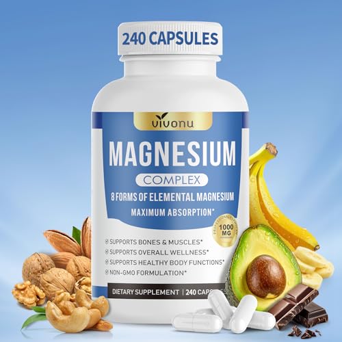 Image of 1000mg Magnesium Complex for Women and Men, Magnesium Glycinate, Citrate, Malate, Taurate, Oxide, Carbonate, Aspartate, Orotate, 8-in-1 Magnesium Supplement - Non GMO 240 Capsules
