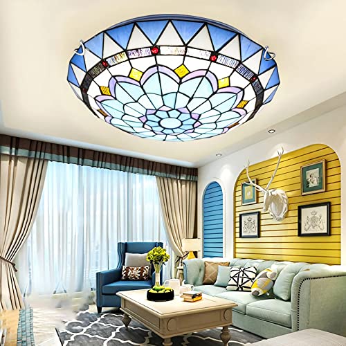 Plafonnier LED vitrail dimmable lustre vintage E26 suspension 50cm - 7