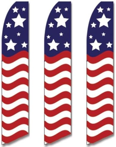 Paquete de 3 (tres) Banderas altas Swooper de Estados Unidos, Estados Unidos, estrellas americanas, rayas onduladas