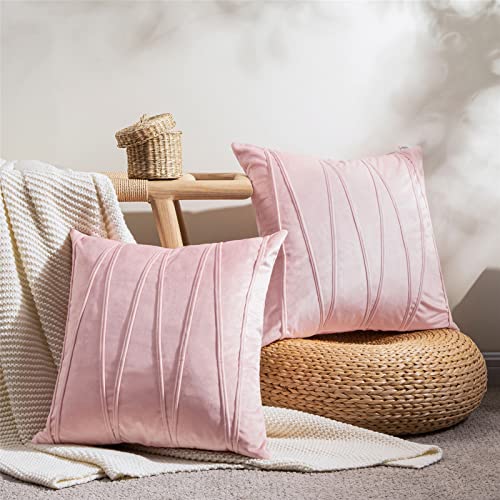 Top Finel Decorative Throw Pillow Covers 18 X 18 Inch,Soft Solid Velvet Pillow Covers Cushion Case for Sofa Bedroom 45 X 45 Cm (Pack of 2) Pink