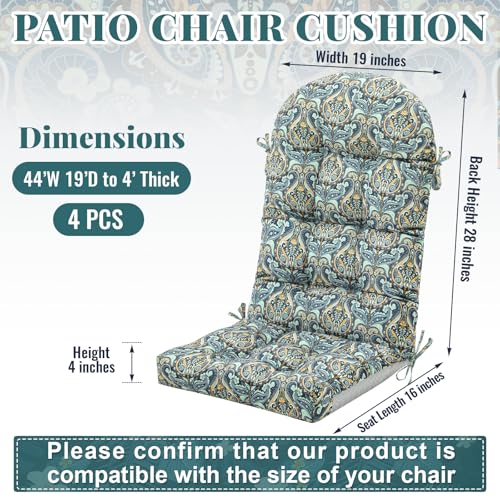 Image of Geelin 4 Pcs Outdoor Patio Chair Cushion Thick High Back Adirondack Chair Cushion Tufted Weather & Fade Resistant Anti-Slip Outside Rocking Chairs Pads with Ties 44 x 19 x 4 Inch (Paisley Teal Amber)