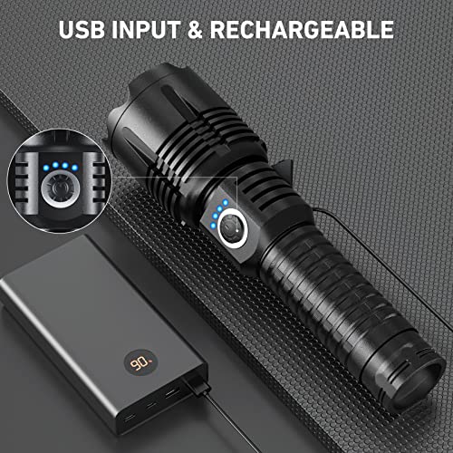 Sknsl Flashlights High Lumens Rechargeable, 200000 Lumens High Powerful Flash Lights, Super Bright Tactical Handheld Led Flashlight With 5 Modes, Waterproof For Camping,Emergencies #TOP2