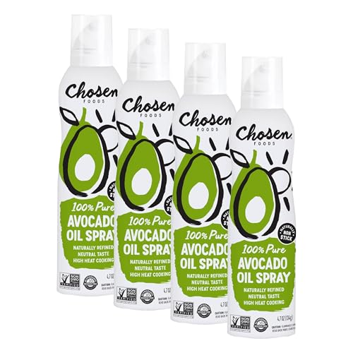 Chosen Foods 100% Pure Avocado Oil Spray, Keto Diet Friendly, Kosher Cooking Spray for Baking, High-Heat Cooking and Frying (6 oz) (Pack of 4)