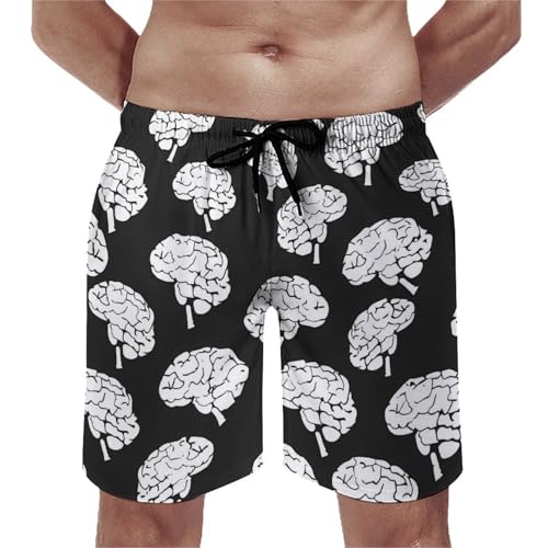 Brains Pattern Men's Swim Trunks Quick Dry Swimwear Beach Shorts with Pocket Bathing Suits