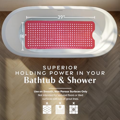 SlipX Solutions Power Grip Bathtub Safety Mat | Precision Grip Technology for Longer, Stronger, & Softer Wet Surface Protection | Clear Red 39"x16" - Thumbnail 3