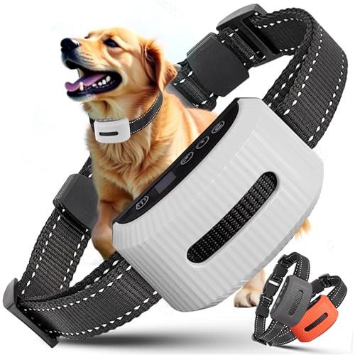 MISHAYO Dog Collar for Large Medium Small Dogs, Shock Collars for Dogs, Smart Rechargeable Bark Collar, Anti Barking Trainning Collar with 7 Adjustable Sensitivity Beep Vibration (White)