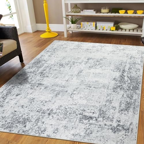 Capslpad Gris Abstrait Tapis Salon 120x180cm Antidérapant Poils Courts Laine synthétique Chambre à Coucher Tapis Lavable Minimaliste de lit pour Salon...