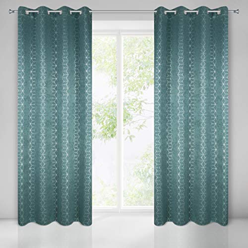 Rideau doux turquoise à motifs géométriques élégant et lisse