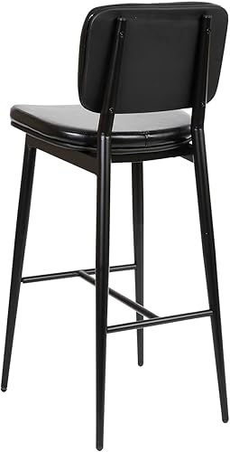 Miniatura 8 de Flash Furniture Kenzie Taburetes de bar de respaldo medio de grado comercial, tapicería LeatherSoft negra, marco de hierro negro con reposapiés