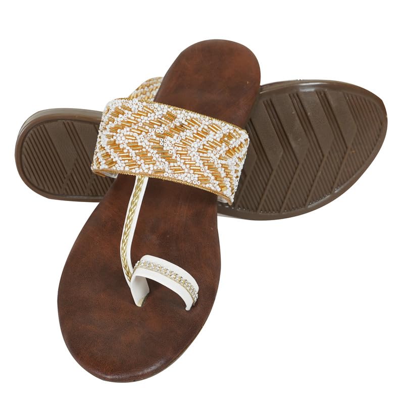 DFR Flip Flops for Women Daily Use Comfortable Ethnic Moti Work Girls Slippers Flipflops chappals, Color – GoldBrown, UK Size 5 (B0D6LMQWHD) Amazon Price History, Amazon Price Tracker