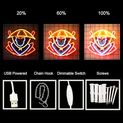 Image of Samurai Skull Led Neon Sign Light Neon Sign Led Light Up Sign Pop Art With UV Printed background Room Wall Decor Man Gaming Room, Kids Room, Bar Decoration, Birthday Party Gifts