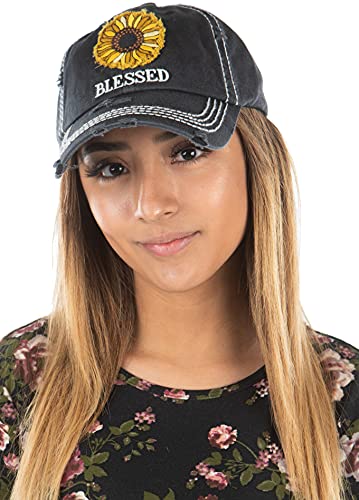 Image of Funky Junque Womens Baseball Cap Distressed Vintage Unconstructed Embroidered Dad Hat