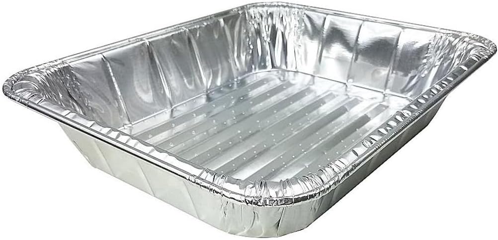 PACTOGO 9x13 Disposable Large Half 1/2 Size Deep Aluminum Foil Steam Table Broiler Pan with Built-In Absorbent Liner | Extra-Heavy Duty | Ideal for Oven, Baking, Grilling, BBQ, Cooking (Pack of 10)