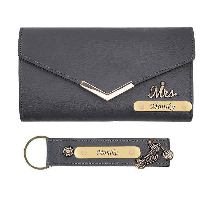 Image of WALLETKART Personalized Leather Women's Clutch with Name & Charm | Customized Clutch for Girlfriend Friend Wife Mother & Sister