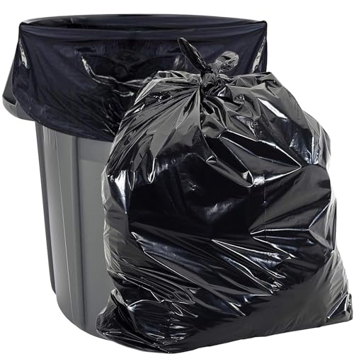 Aluf Plastics Gallon Size 55-60 Typically 38" x 58" 2.0 MIL Black Heavy Duty Garbage Bags - Pack of 100 - For Contractor, Outdoor, Construction, & Storage