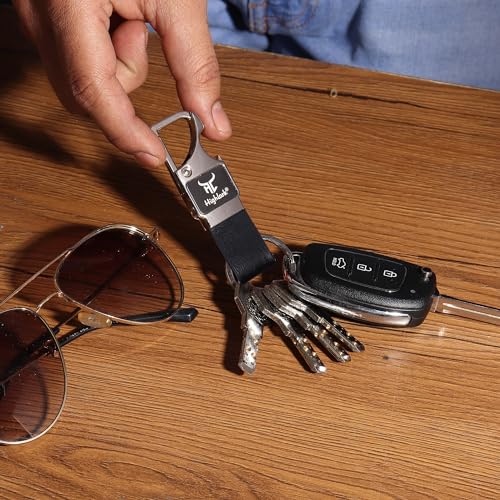 Image of Heavy Duty Metal Carabiner Keychain with Leather Strap for Men & Women | Premium Belt Clip Key Holder | Secure Spring Lock Key Ring for Car, Bike & Office Keys