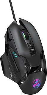 NYIEFADA Wired Gaming Mouse with Side Buttons, Programmable Ergonomic Thumb Rest- 10000 DPI High-Precision Sensor, 10 Buttons/Shortcut Flashing RGB Computer Mouse for PC Laptop Gaming