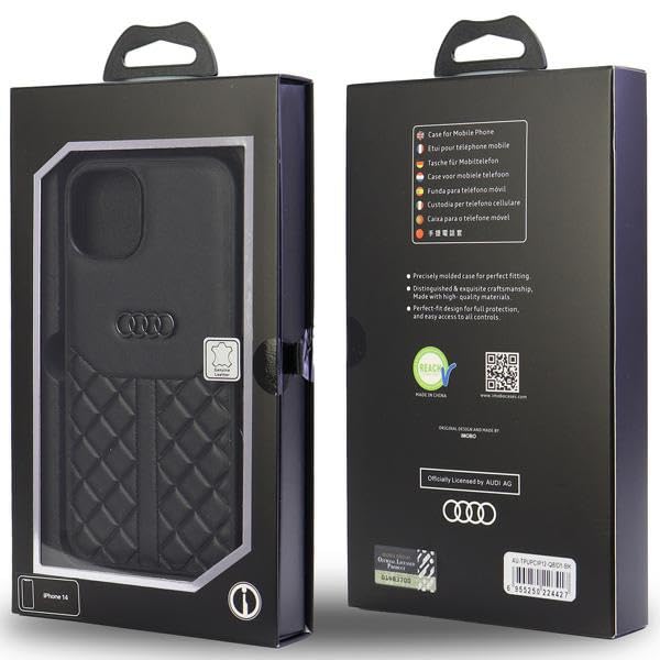 Étui en cuir véritable Audi pour iPhone 12 et 12 Pro 6,1 pouces Noir