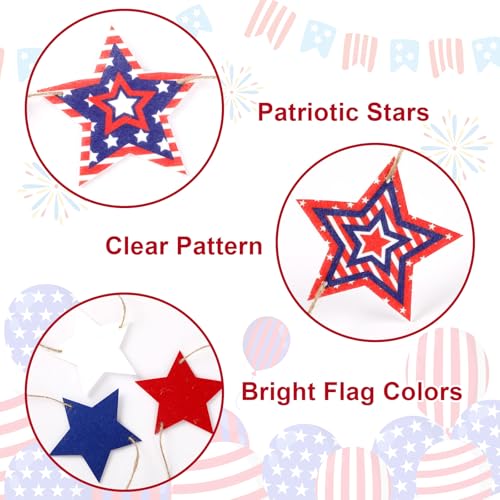 Image of MARFOREVER Patriotic Wooden Bead Garland Independence Day Decorations 4.2 FT