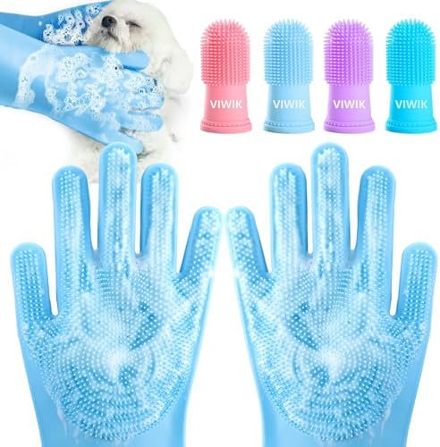 Amazon.com: VIWIK Dog Bath Gloves with 4Pack Dog Toothbrush, Dog ...