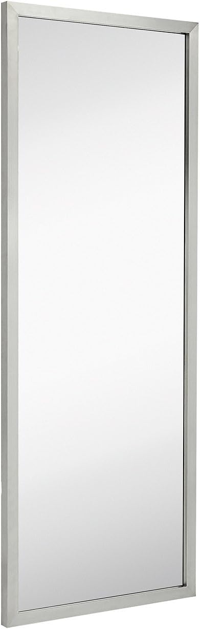 Hamilton Hills 18x48 inch Brushed Silver Metal Frame Full Length Mirror | Commercial Industrial Contemporary Rectangle Mirrors | Wall Mounted Mirror for Bathroom Vanity | Hangs Horizontal & Vertical