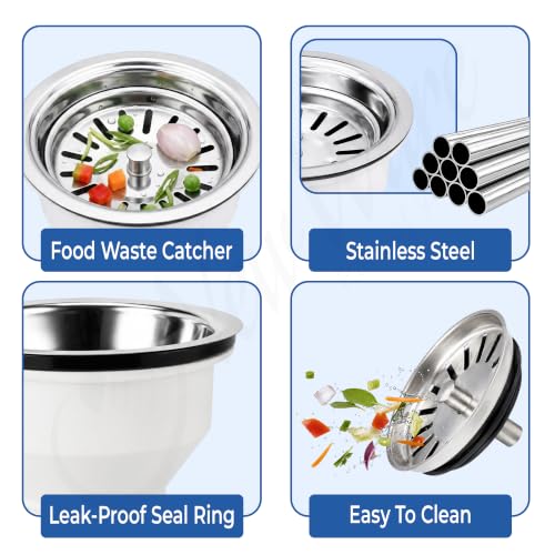 Image of NEW WARE CP SS-PVC 3 Inch Sink Coupling with Stainless Steel Sink Drainer Strainer, Vegetable Waste Sewer Head, Wash Basin Drain Outlet Cup, Leak Proof Waste Sink Coupling for Kitchen & Bathroom,