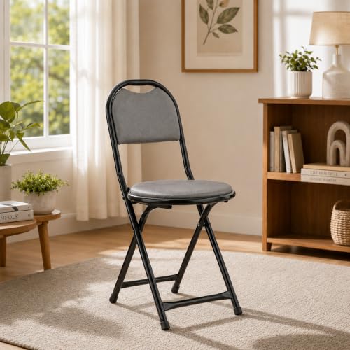 FURNIMAX Foldable Chairs for Home with Cushion Seat & Back, Folding Chair for Study, Work & Guests, Portable Steel Folding Chair, Space Saving Multipurpose Chair, Grey - Image 2