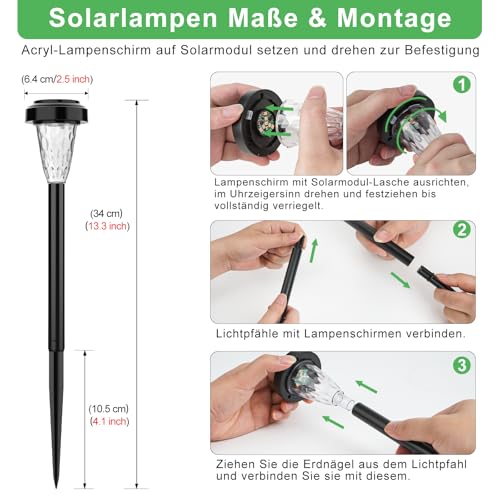 FIFlying Solarlampen für Außen Garten, 6 Stück Warmweiß LED Solarleuchten, Garten Deko Beleuchtung, IP65 wasserdicht Solarlampe für Garten, Außen, Terrasse, Rasen, Hof, Wege - 3000K