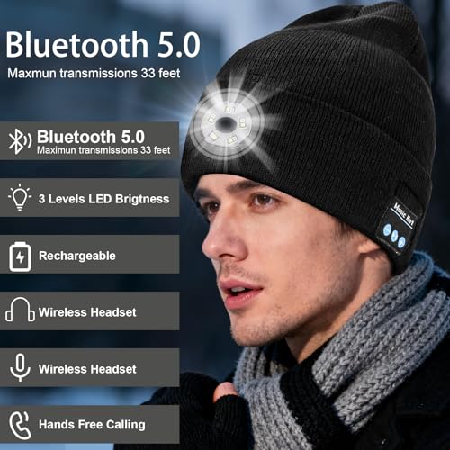 Image of BORAYDA Bluetooth Beanie, 18 hrs Playing HD Stereo, Built-in Mic, Men's /Women's Christmas Electronic Gifts