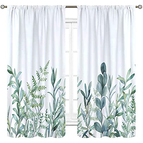 Cinbloo Plant Green Leaves Curtains Rod Pocket 42 Wx63L Inch For Girls Bedroom Decor Spring Rustic Botanical Branch Wild Flower Herbs Women Nature Art Printed Living Room Window Drapes Fabric 2 Panel #TOP1