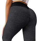 MOSHENGQI Women's Ruched Butt Lifting High Waist Yoga Pants Tummy Control Stretchy Workout Leggings Textured Booty Tights(Medium,#1 Dark Grey)