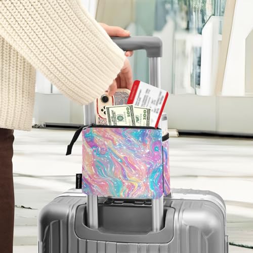 Image of Luggage Cup Holder for Suitcases Free Hands Suitcase Cup Holder Travel Luggage Drink Holder Portable Luggage Cup Caddy Bag Carrier with Handle Pink Liquid Gradient