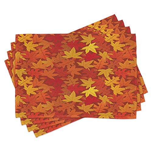 Ambesonne SER_13486 Orange Place Mats Set Of 4, Colorful Autumn Fall Season Maple Leaves In Unusual Designs Nature Print cover