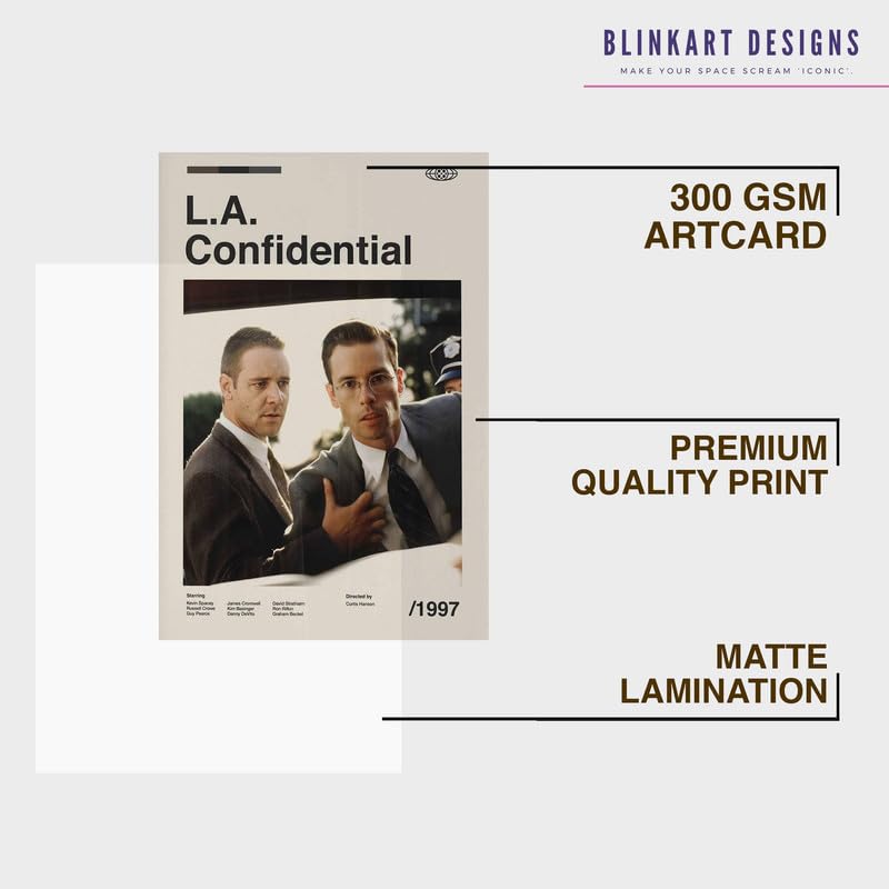 Image of BLINKART La Confidential Movie Poster Frame 8x12 Inch | Premium 300 GSM Paper Wall Print | Mid Century Vintage Film Artwork for Home, Bedroom, Living Room, Office | Framed Photo Decor