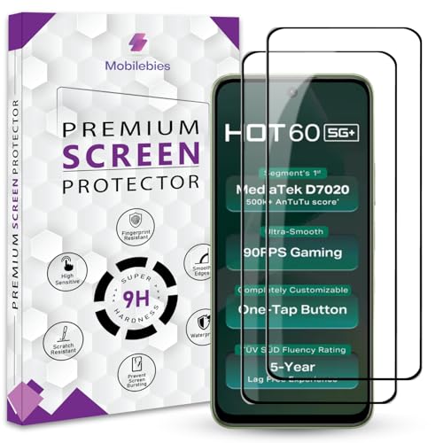 Image of Premium Tempered Glass Screen Protector Guard For infinix Hot 60 5G (6.7 Inch, Pack of 2) | Edge to Edge Coverage With Easy to installation kit