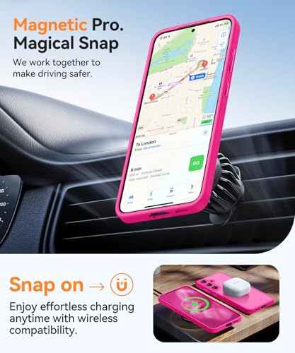 Image of CANSHN Designed for Samsung Galaxy S24 FE Case [Full Camera Protection] [Compatible with MagSafe] Translucent Matte Shockproof Protective Phone Cover 6.7 Inch - Hot Pink