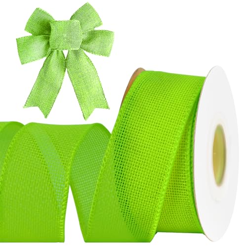 MuRealy 1.5 Inch Apple Green & Moss Wired Burlap Ribbon - 10 Yards, Rustic Iron Edge | for Christmas Wreaths, Big Bows & Farmhouse Decor