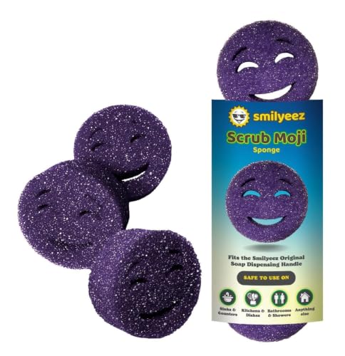 Image of The Original Scrub Moji Scrubbing Sponge by Smilyeez (Set of 6) - Purple - Temperature-Responsive Polymer Foam, Stain and Odor Resistant, Ideal for Kitchen and Bathroom Cleaning