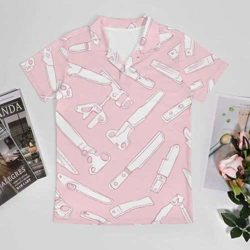 Boys' Classic Polo Shirts Short Sleeve Moisture-Wicking Golf & Tennis Shirts for Youth Teens Pink Tools3