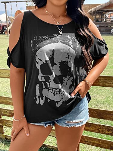 SOLY HUX Women's Plus Size Graphic Tees Skull Print Cold Shoulder Short Sleeve Summer T Shirt Tops3