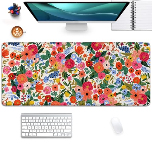 Image of Garden Party Extended Desk Pad Flowers Mouse Pad,Gaming Desk Pad with Stitched Edges Non-Slip Rubber Base Extended XL Mousepad Big Desk Mat for Office Home Work(27.5X11.8 Inch)