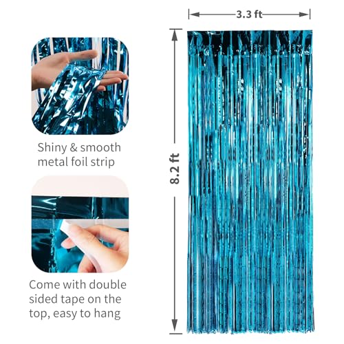 Image of 4 Pack Baby Blue Foil Fringe Curtains Door Streamers Party Decorations 3.3 x 8.2 ft, Tinsel Curtain Fringe Backdrop for Parties, Door Fringe Birthday Streamers, Photo Booth Backdrops, Party Decor