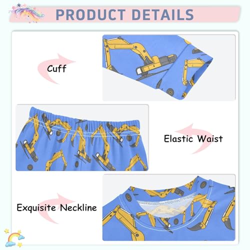 ALAZA Excavator Blue Pajamas Long Sleeve Sleepwear 2-Piece Pajama Set4