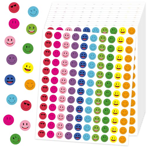 6000 Piece Happy Smile Face Stickers - Colorful Round Stickers for Students & Teachers